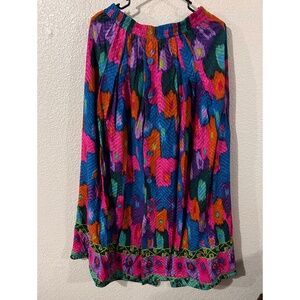 Falda de círculo completo azul, rosa y verde de Howard Wolf vintage, talla XL
